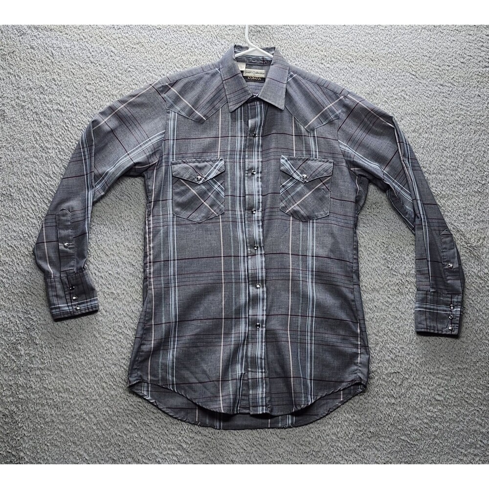 Vtg Karman Gold Collection Pearl Snap Western Shirt Mens 15.5 33 USA Made Plaid